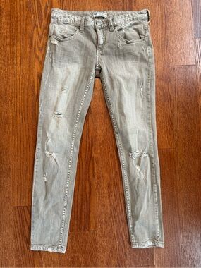 Free People Skinny Jeans in Faded Olive-Grey with Distressing